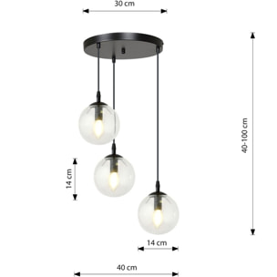 Lampada a sospensione Cosmo in acciaio nero con diffusori in vetro
