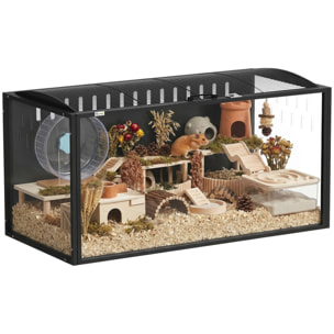 Jaula para Hámster Grande, 105x51x53 cm, Casa para Roedores Pequeños con Tapa Ventilada Abatible, Marco de Acero, Paneles Transparentes de Acrílico, para Ratas y Jerbos, Negro