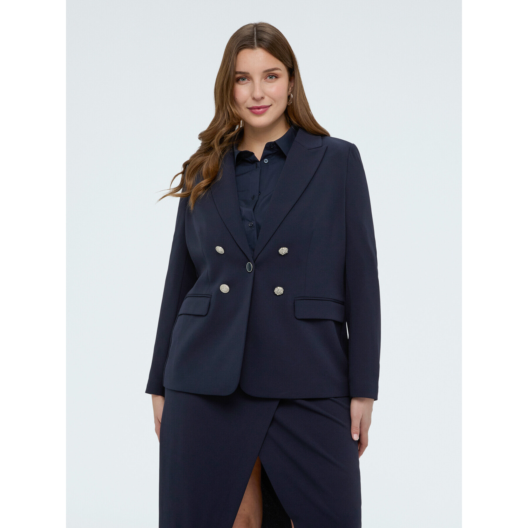 Fiorella Rubino - Blazer efecto doble botonadura en tejido stretch - Azul