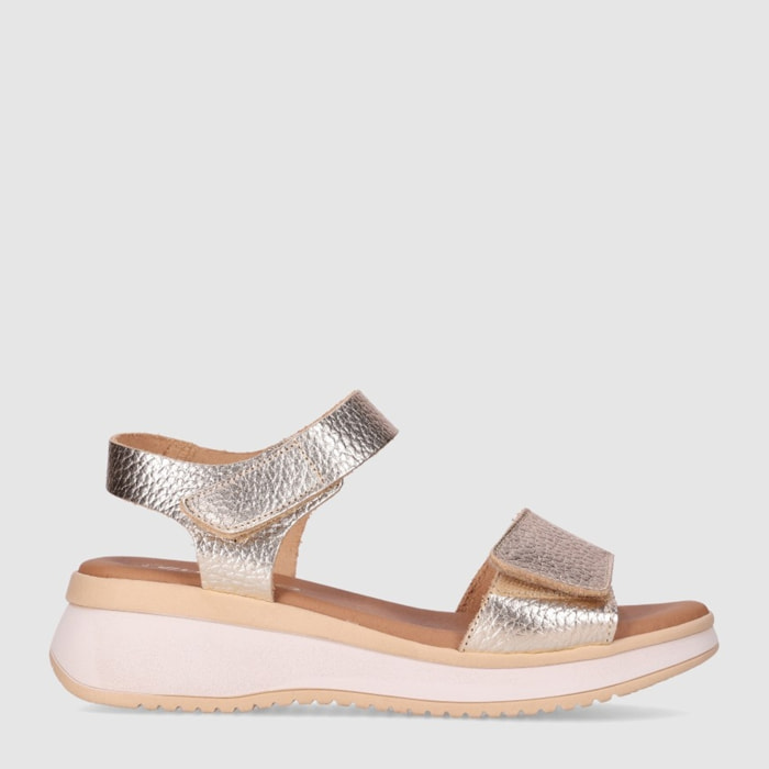 Sandalias de Piel - Platino - Tacón: Bajo