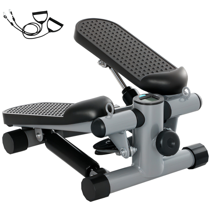 Mini Stepper para Hacer Ejercicio en Casa Máquina de Escalada Compacta con Bandas de Resistencia Monitor LCD Pedales Antideslizantes Ajustables en Altura para Entrenamiento de Cuerpo Gris