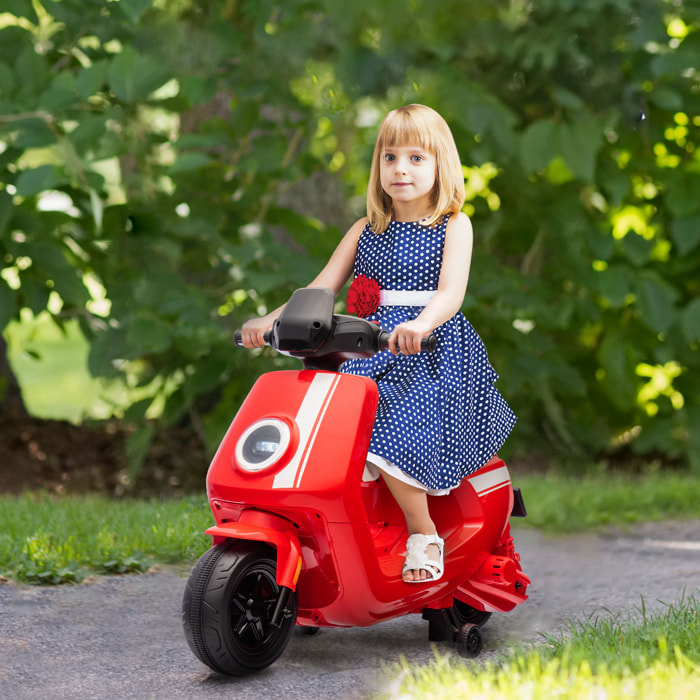 Vespa scooter électrique enfants moto porteur pour enfants 6 V, 2 moteurs puissant, vitesse max. 3 km/h, phare et musique, marche avant/arrière, roues d'entraînement, 18 à 36 mois, rouge