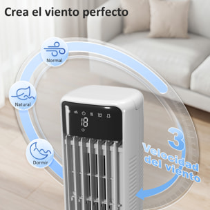 Climatizador Evaporativo de Torre 3 en 1, Enfriador de Aire Portátil con Depósito de 9 L, Oscilación 48°, 3 Velocidades, 3 Modos, Temporizador 24h y Mando a Distancia, 2 Acumuladores de Frío