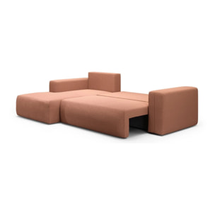 NALA - Canapé d'angle gauche convertible 4 places en tissu orange