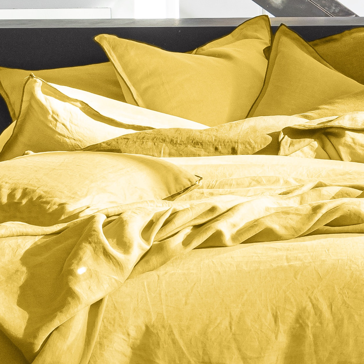 Housse de couette 100% lin lavé jaune paille