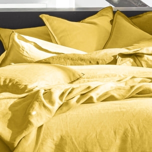 Housse de couette 100% lin lavé jaune paille