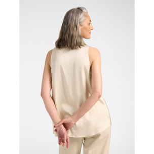 Elena Mirò - Top de raso de viscosa con escote en V - Beige
