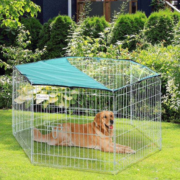 PawHut Parc enclos modulable Acier 6 Panneaux et 1 Porte pour Chiens Ø 120 x 60 cm Gris Métal vert