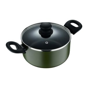 Cacerola con tapa en aluminio prensado, antiadherente, ideal para cocina diaria
