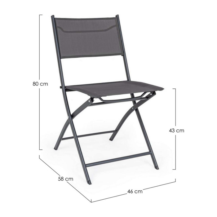 Set di 4 sedie MANCOR in acciaio e textilene antracite, pieghevoli