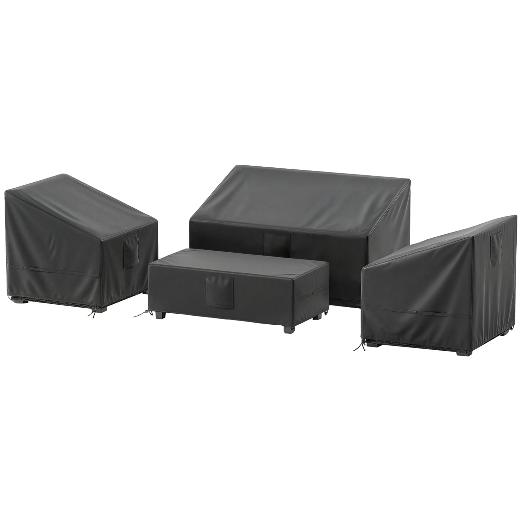 Ensemble de 4 housses salon de jardin imperméable tissu oxford noir