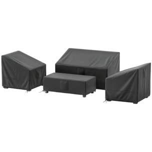 Ensemble de 4 housses salon de jardin imperméable tissu oxford noir