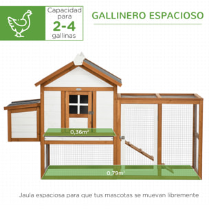 Gallinero de Madera para Exterior 181x79,5x117,5 cm Jaula para 2-4 Gallinas con Techo Resistente al Agua Corral de Metal 2 Perchas Nido Bandeja Extraíble y Rampa Natural