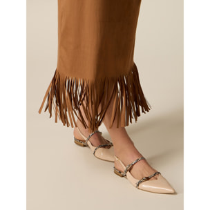 Oltre - Gonna tubino con frange - Marrone