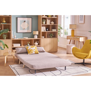 Chauffeuse 2 places convertible en tissu effet velours texturé beige et bois clair AMIKO