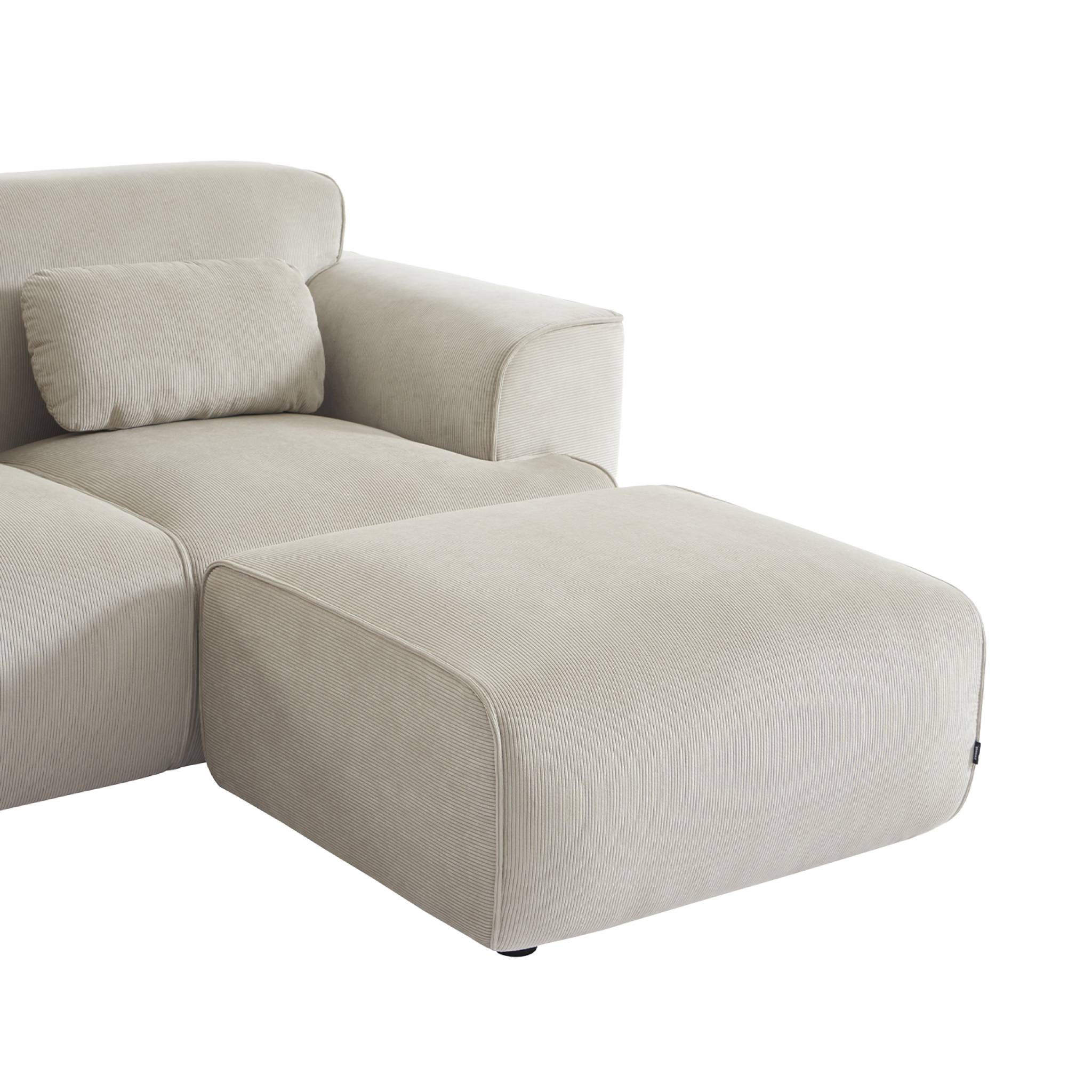 Pouf. module pour canapé. repose-pieds pour canapé 2 places en velours côtelé greige. L 76 x P 70 x H 41cm - Wallas