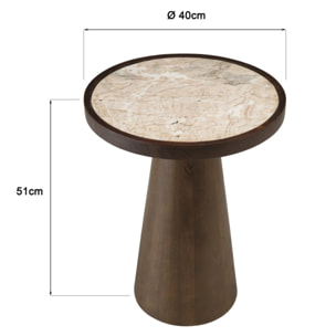 JAMES - Table d'appoint 40x40cm plateau marbre pied en manguier foncé