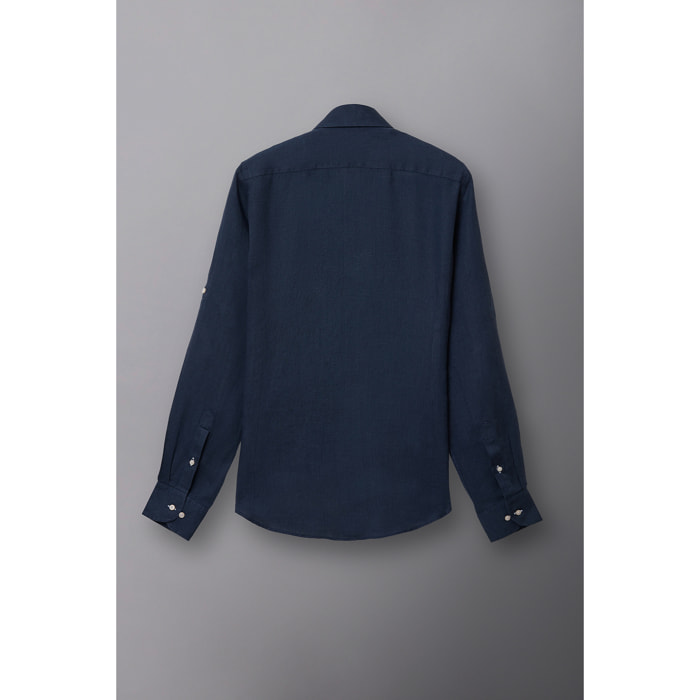 Camicia Uomo 1 Bottone Italiano Lino Unito Blu