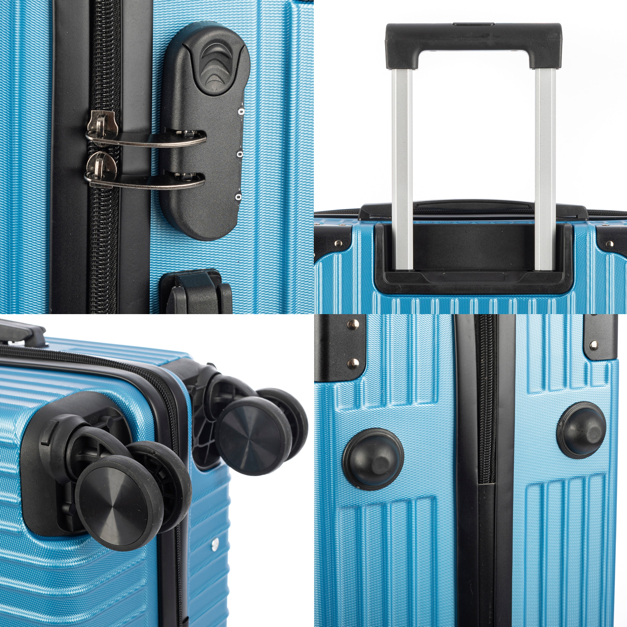 DAM Set di 3 valigie Trolley, in materiale leggero ABS ad alta resistenza con angoli rinforzati. Serratura numerica e 4 ruote doppie removibili e girevoli a 360°. 52x31x78 Cm. Colore: Blu Jeans