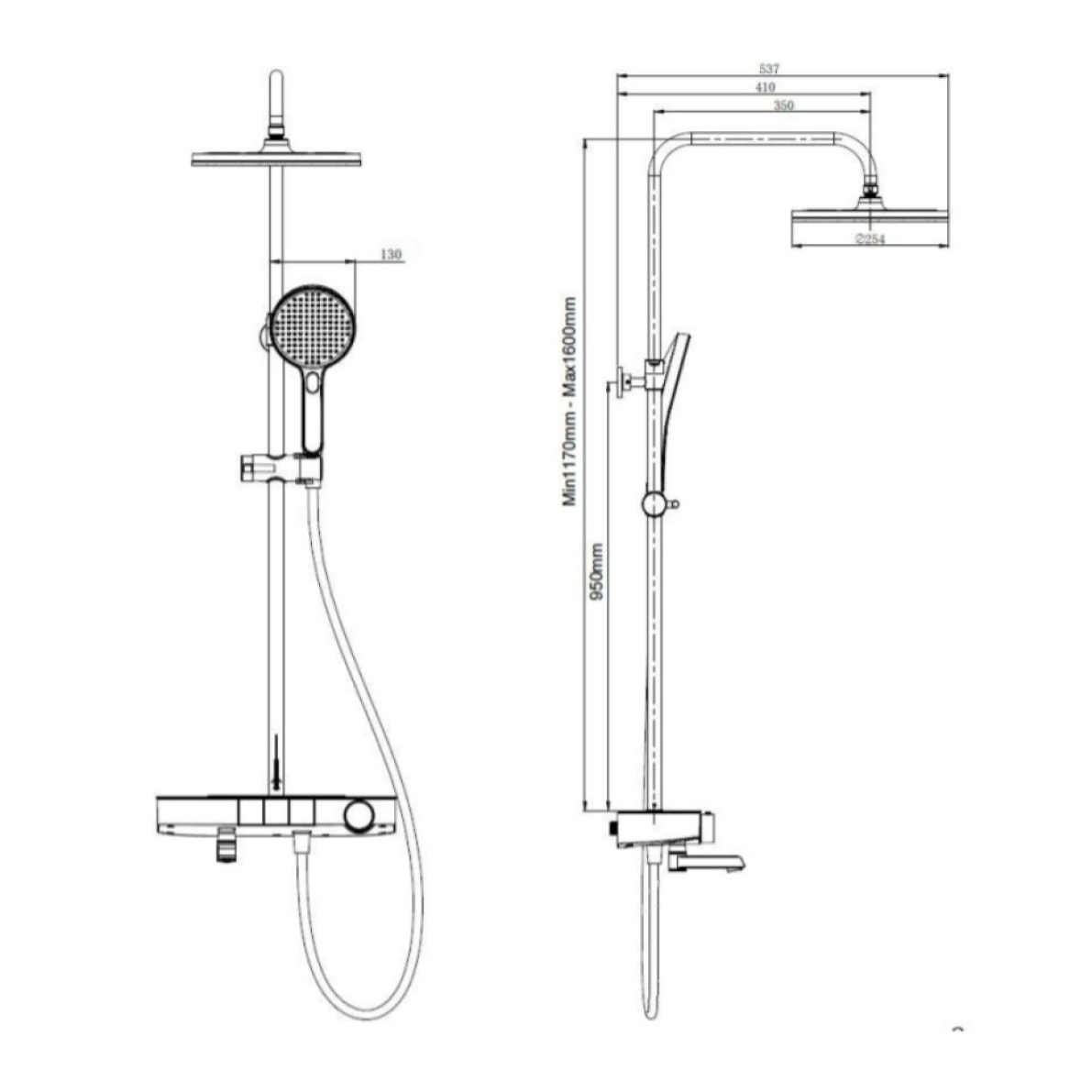 Colonne bain/douche avec douchette 3 jets, Mitigeur thermostatique, Barre réglable en hauteur Blanc/Chrome