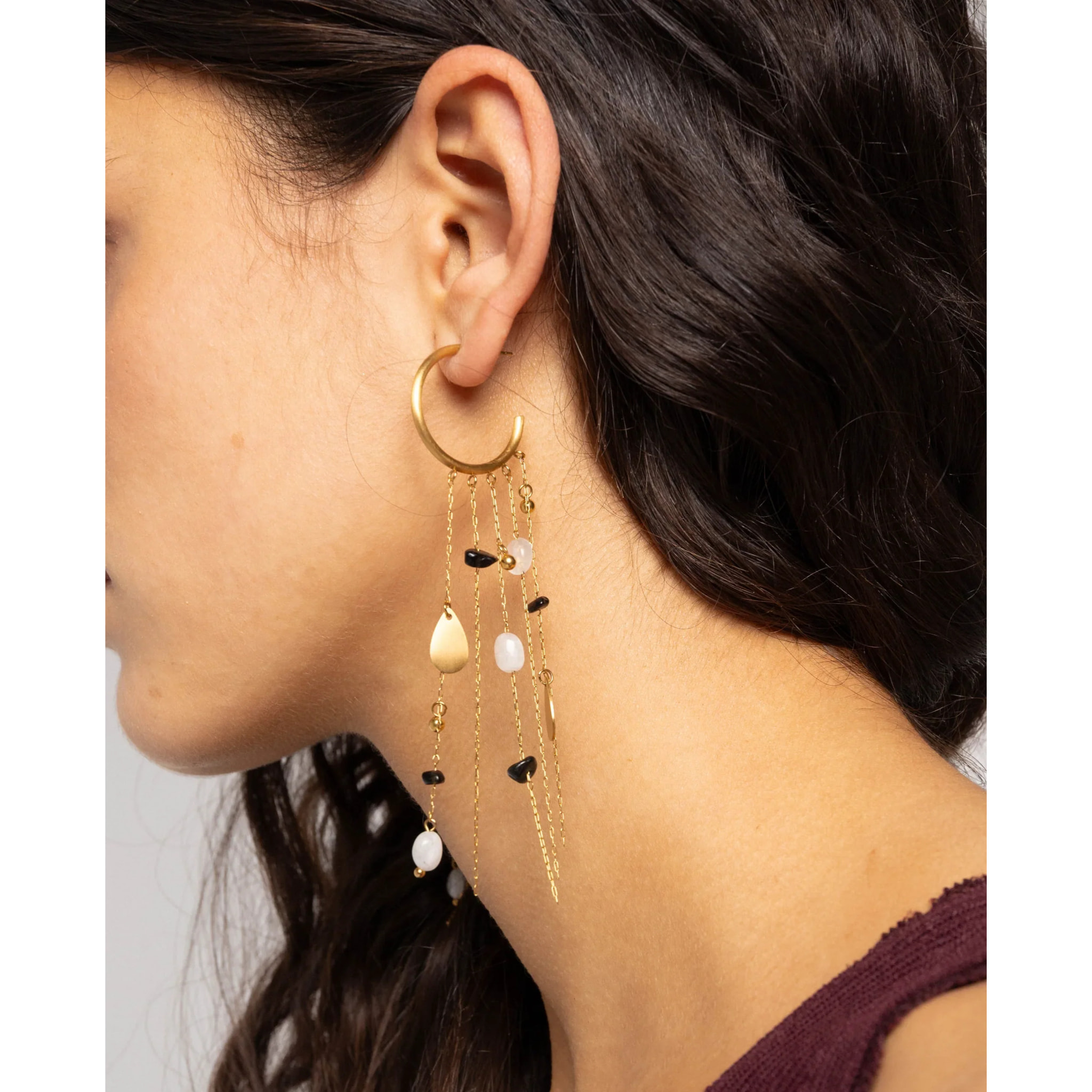 Pendientes de acero con piedras y cadenas de mujer