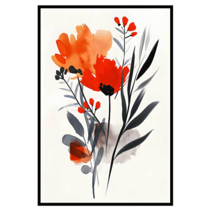 Affiche encadrée fleurs abstraites rouges Affiche + cadre en métal - Noir
