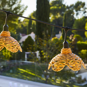 Lot de 2 guirlandes lumineuses extérieur connectables 14 abat-jour fleur en polyrotin style bohème ampoules filament E27 LED blanc chaud 2x FLOWER LIGHT 10m