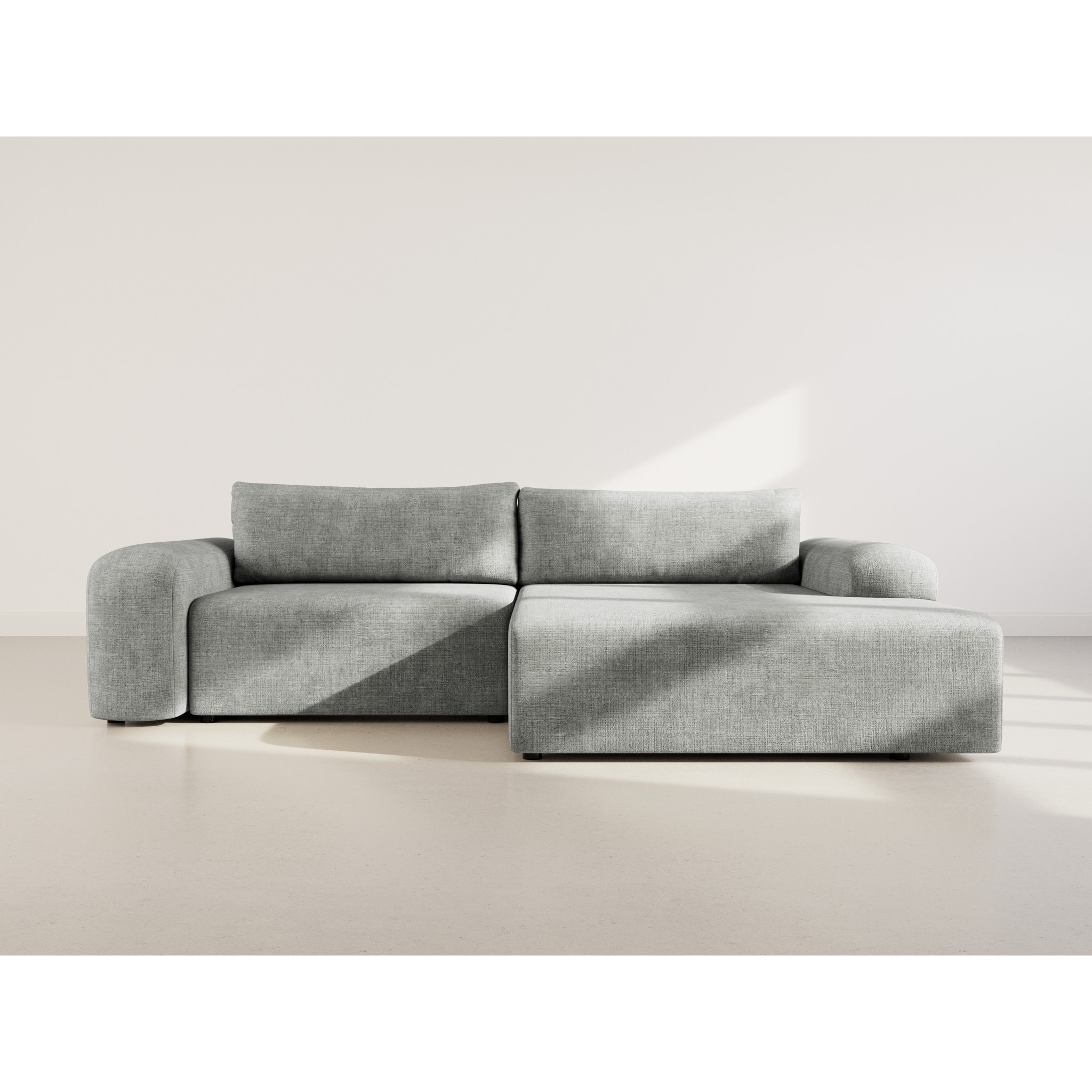 Rebecca - canapé d'angle droit 4 places convertible avec coffre en velours texturé - Gris