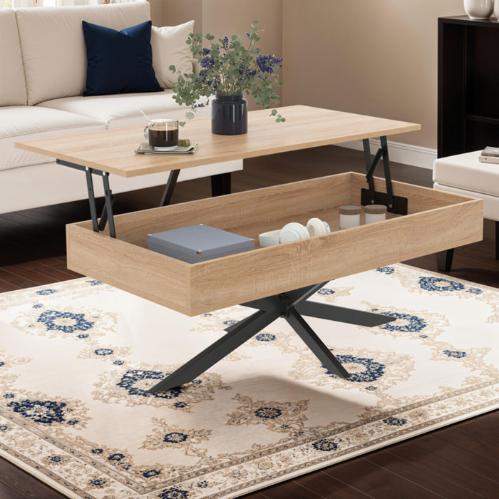 Table basse Spider relevable bois et pieds croisés noir