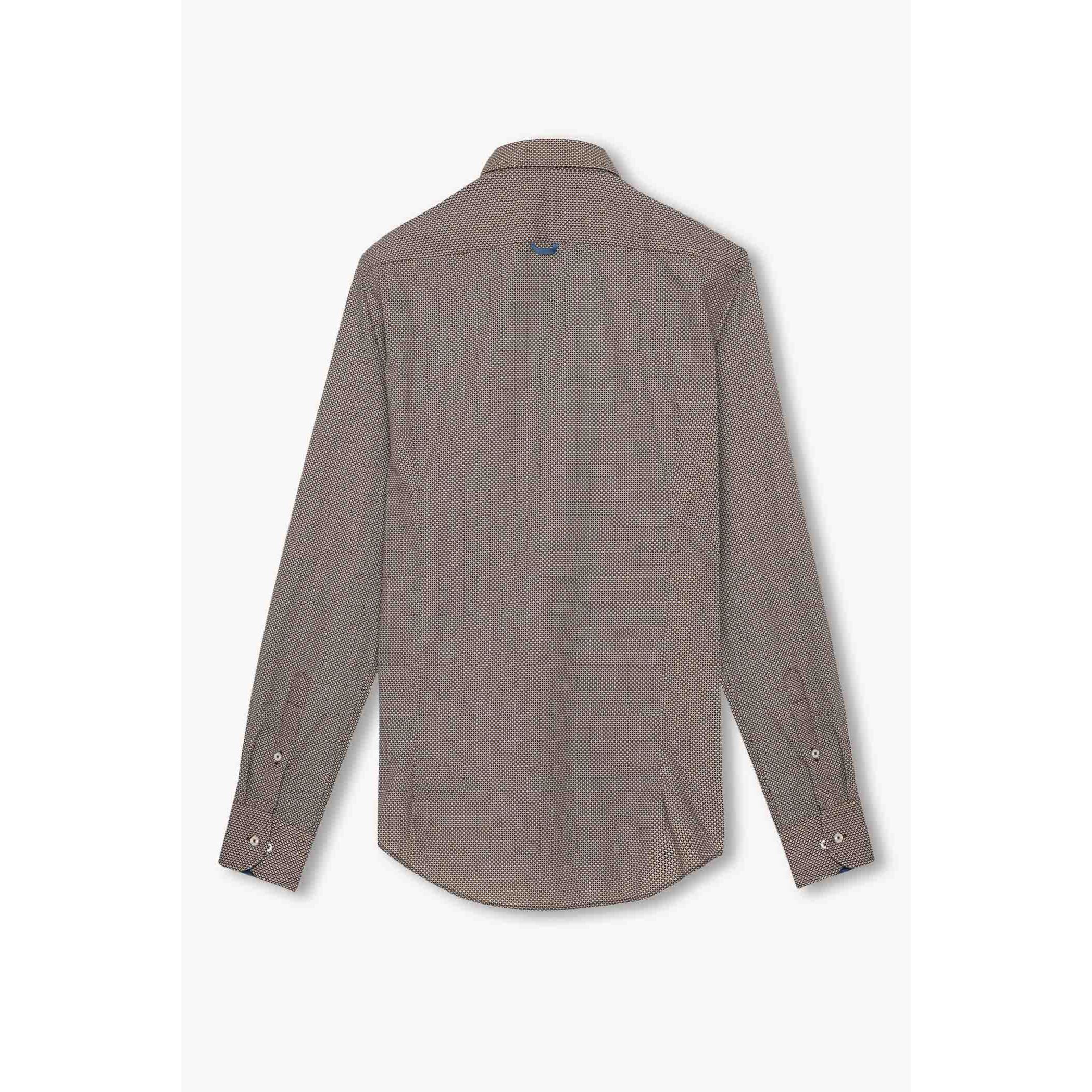 camicia uomo 1 bottone button down slim Popeline Stampato Marrone/Bianco