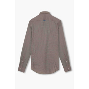 camicia uomo 1 bottone button down slim Popeline Stampato Marrone/Bianco