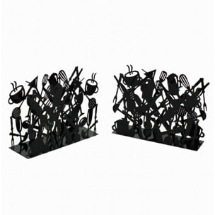 Set di due portariviste in metallo design posate nero cm35x12h26