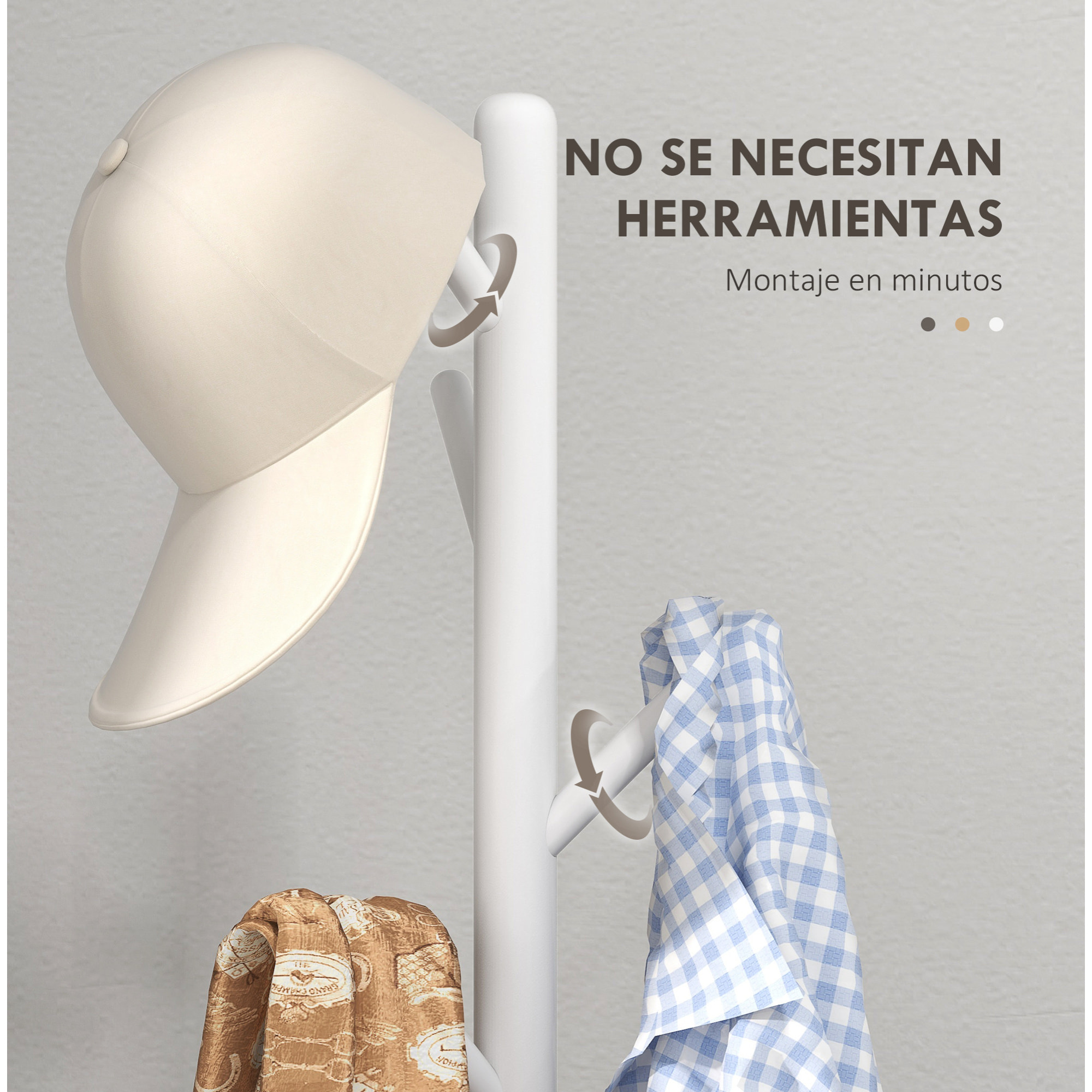 Perchero de Pie Perchero para Ropa de Madera con 8 Ganchos para Colgar Bolsas Forma de Árbol para Pasillo Entrada Dormitorio 40x40x165 cm Blanco