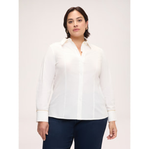Fiorella Rubino - Camicia in cotone stretch con polsino decorato - Bianco