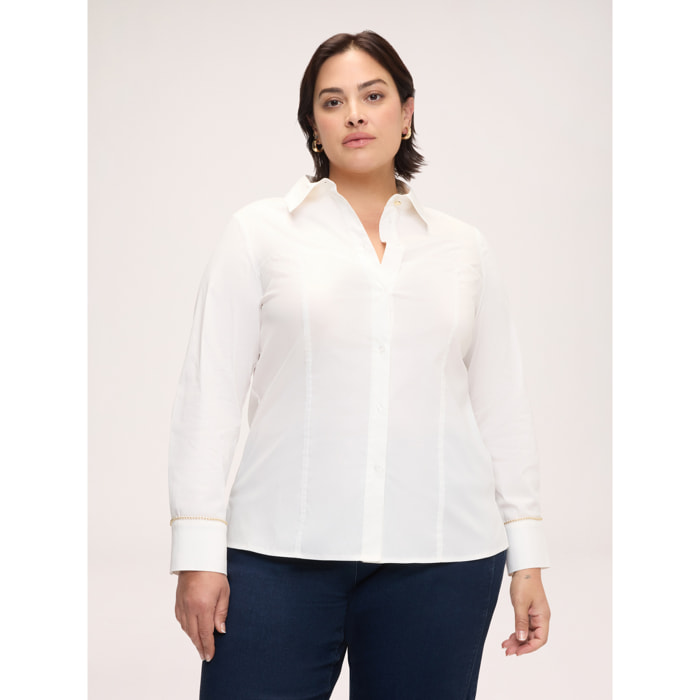 Fiorella Rubino - Camicia in cotone stretch con polsino decorato - Bianco