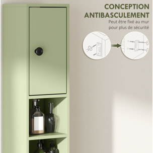 Meuble colonne salle de bain 2 portes 2 étagères 4 niches tiroir poignées métal noir vert