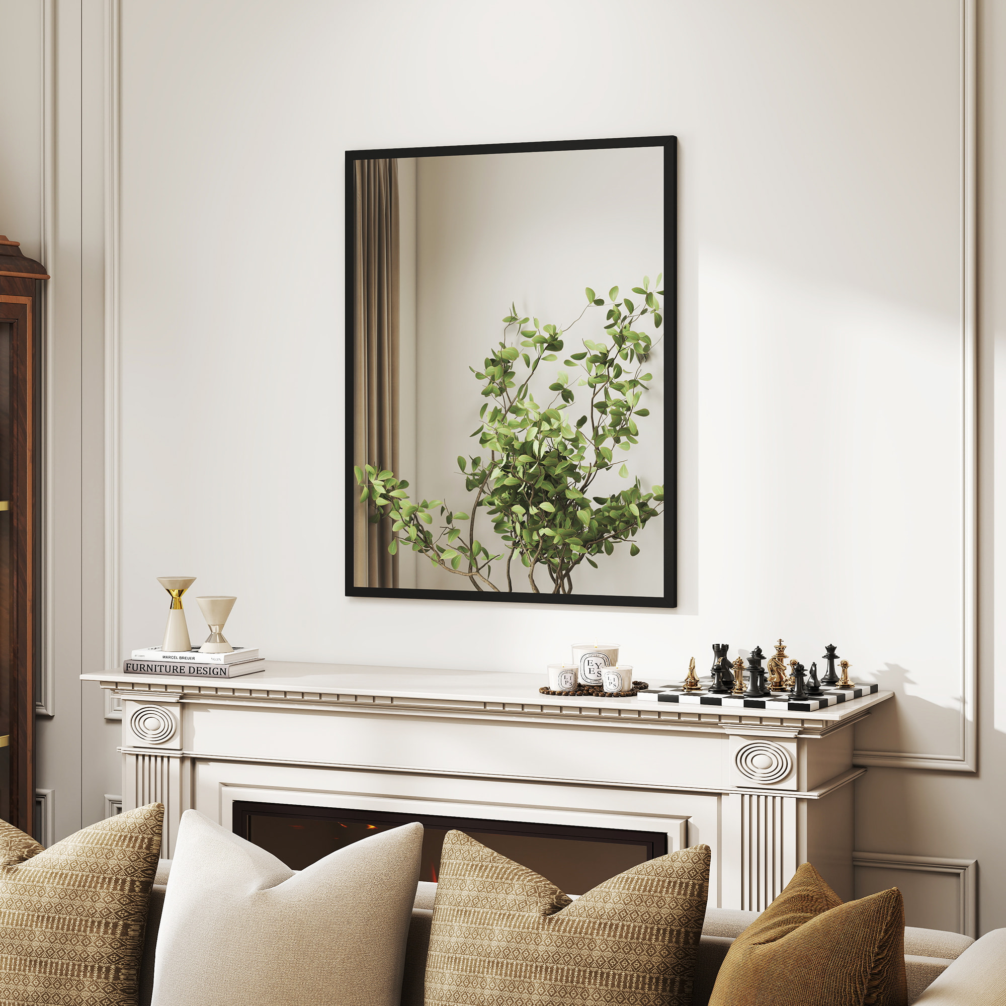 Miroir mural rectangulaire dim. 70L x 90H cm cadre MDF noir