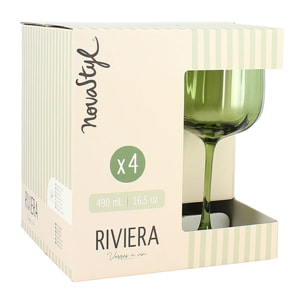 Lot de 4 verres à pied en verre 49cl verts RIVIERA