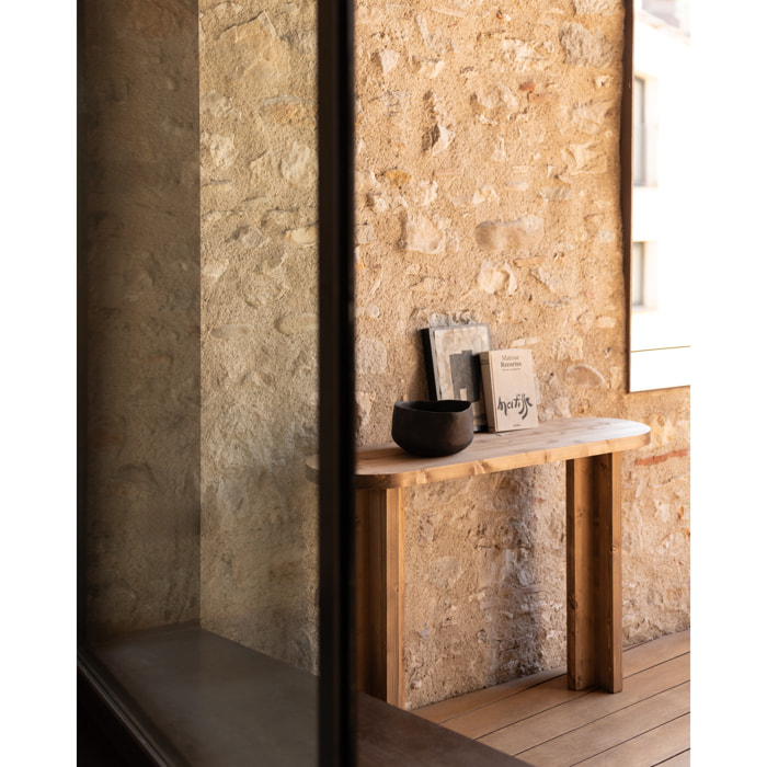 Consola de madera maciza tono roble oscuro de 120x80cm Alto: 80 Largo: 120 Ancho: 35