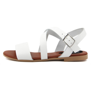 Sandali Flat Made in Italy in pelle colore Bianco, Altezza tacco 1,2 cm