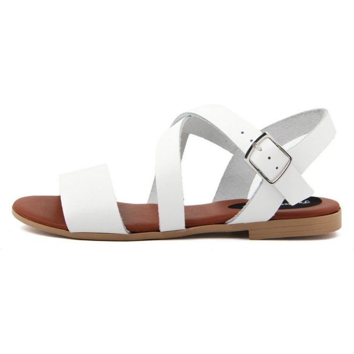 Sandali Flat Made in Italy in pelle colore Bianco, Altezza tacco 1,2 cm