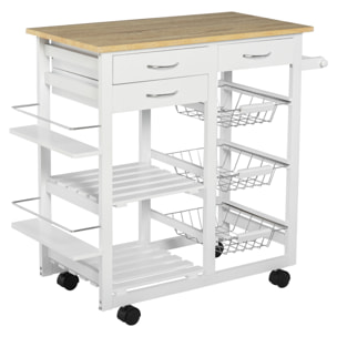 Chariot de service desserte de cuisine à roulettes multi-rangements 92L x 37l x 82H cm MDF imitation chêne clair pin blanc