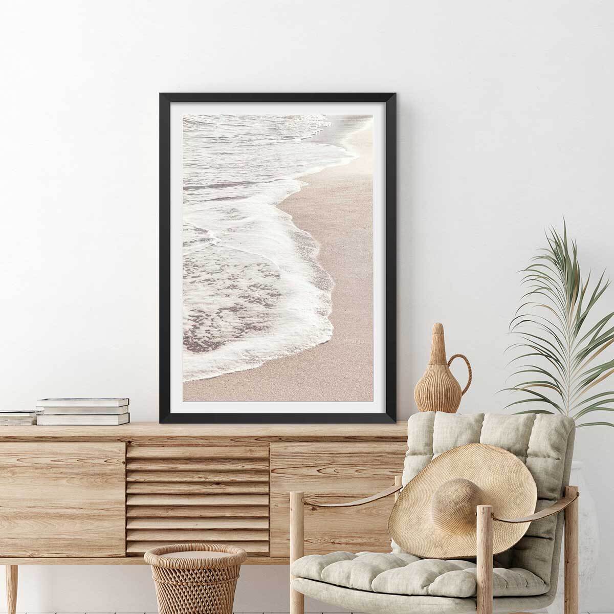 Poster rivage rose Affiche + cadre en bois - Noir