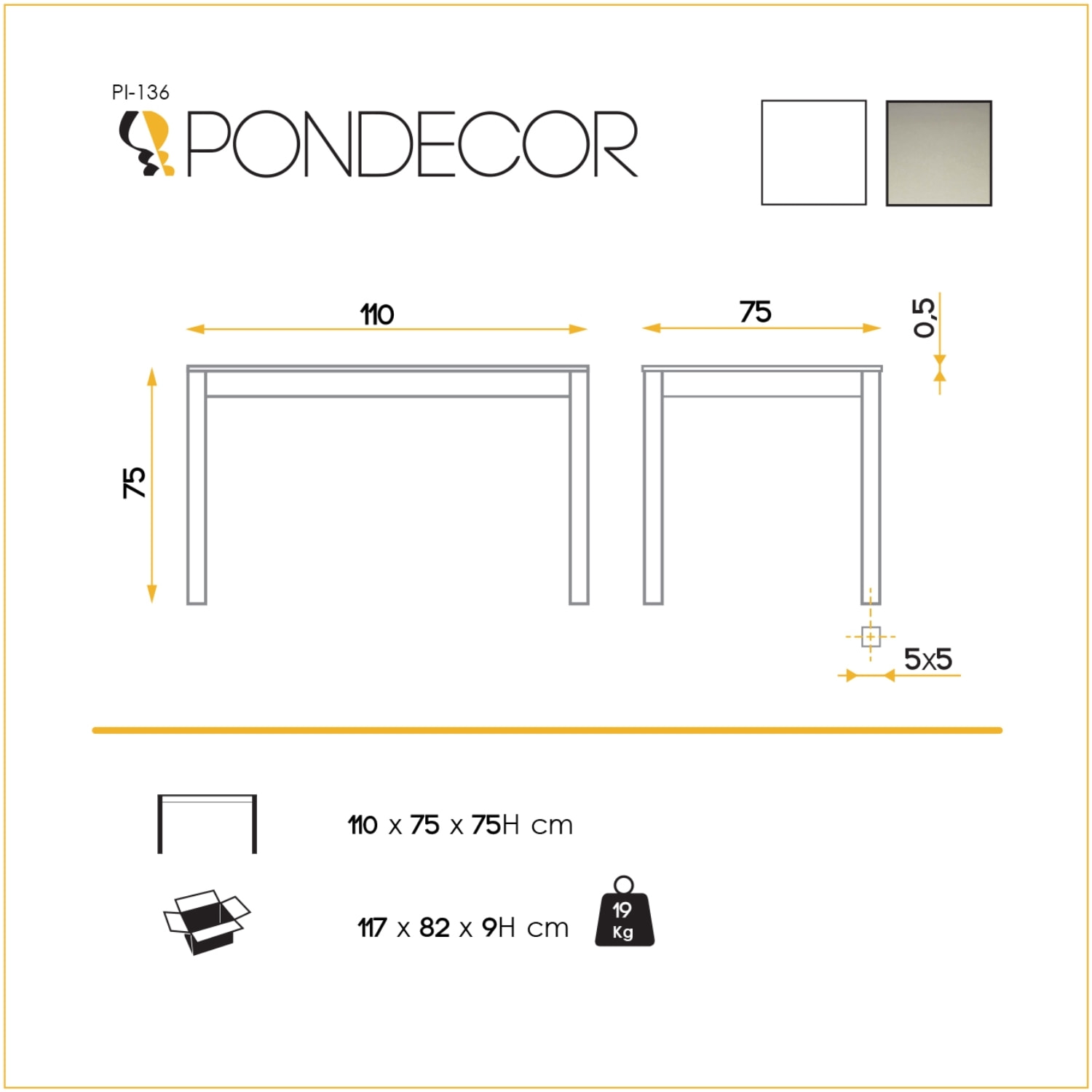 Mesa fija – Cristal y metal