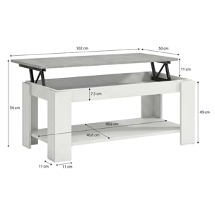 Mesa de centro elevable con almacenaje en blanco mate y gris cemento 102x43-54 cm Lya Blanco Artik (Blanco Mate) - Gris Cemento