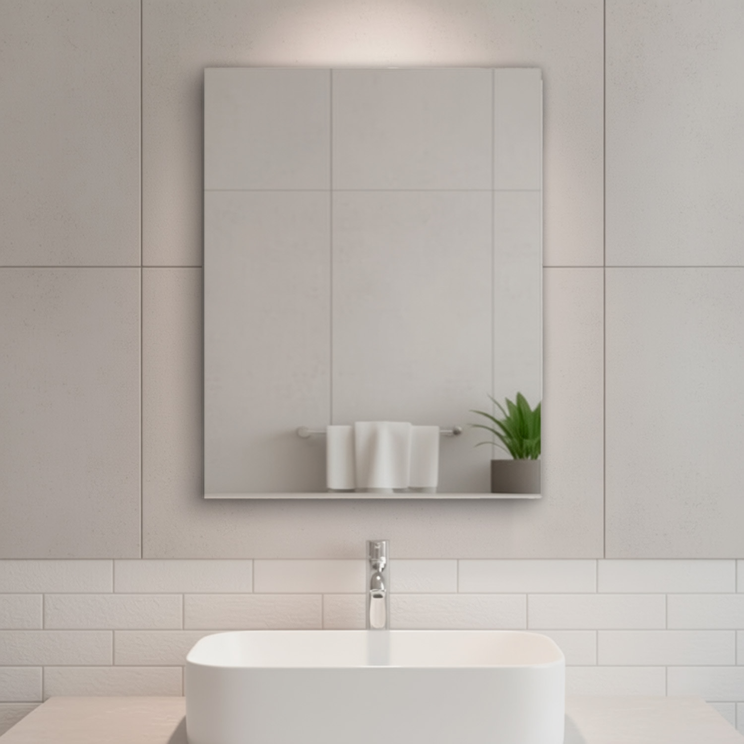 Specchio Rettangolare Filolucido Con Vetro Da 5 mm Bordi a 90&deg; Installazione Verticale e Orizzontale Reversibile Con Pellicola Antiesplosione e Ganci Inclusi Design Moderno Per Bagno E Casa 60 X 75 Cm