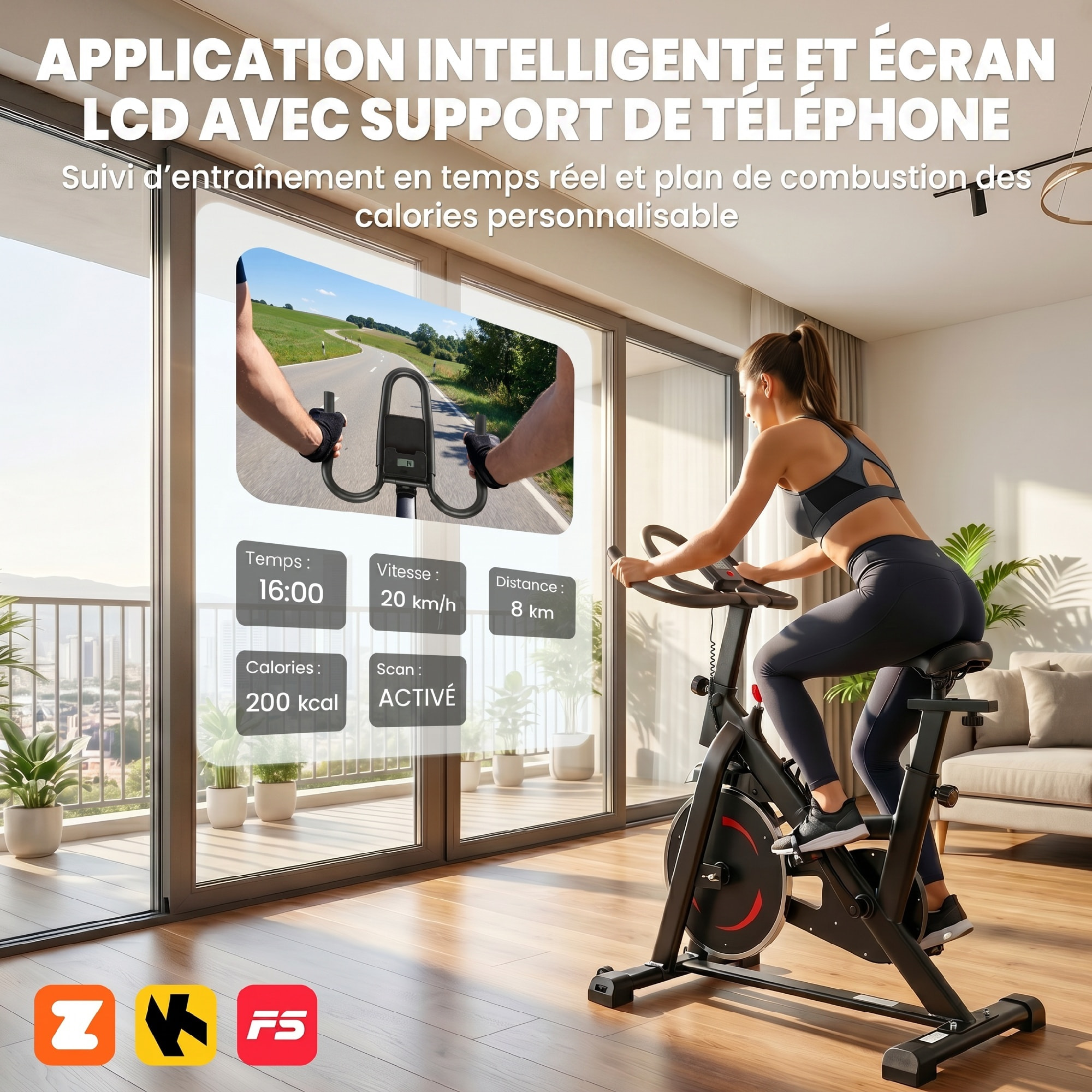 Vélo d'appartement réglable - vélo biking cardio - volant d'inertie 6 Kg, écran LCD, support Ipad gourde - acier rouge noir