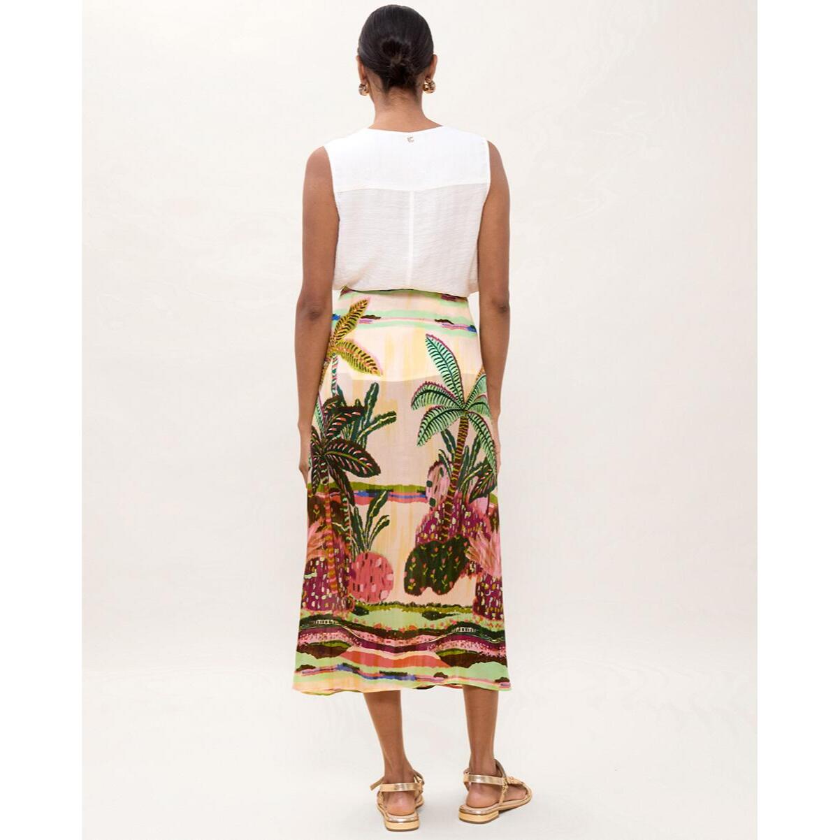 Gonna con stampa di palme multicolore