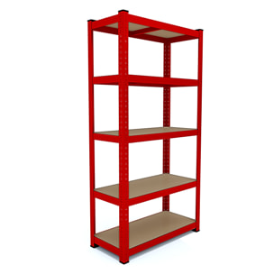 Set di 2 Scaffali In Metallo e MDF - Alta Portata Fino a 875 kg - 5 Ripiani Per Garage Officina Cantina Magazzino - Modulare - Rosso - 180x90x40 cm