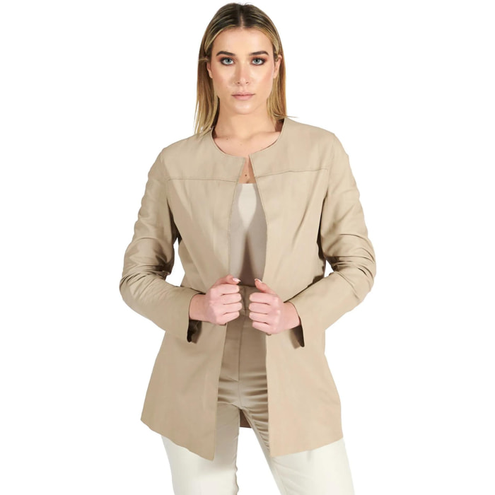 Soprabito in pelle beige nappa effetto liscio